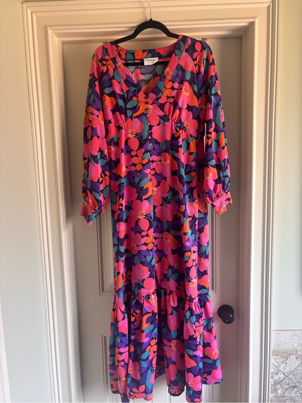 Love Pink & Purple Floral Maxi Dress with Orange Accents